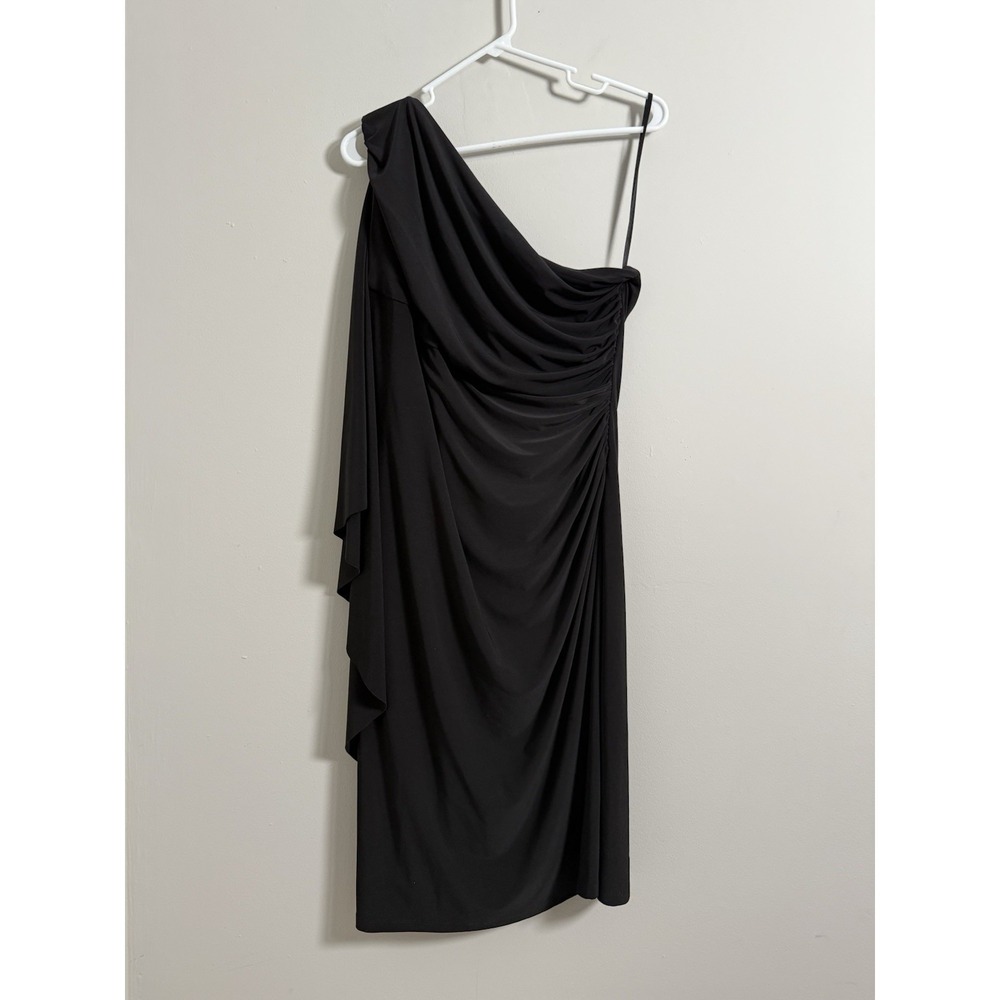 Lauren Ralph Lauren Overlay Dress‎ One-Shoulder Asymmetric Ruched Size 16 Black